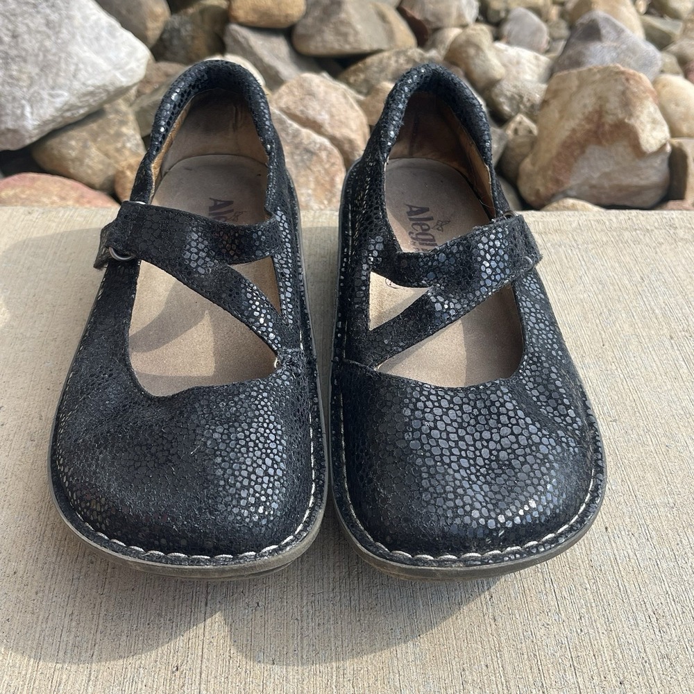 Alegria Dayna DAY561 Mary Jane Comfort Shoe Black Shimmer Leather EU 37 US 7-7.5